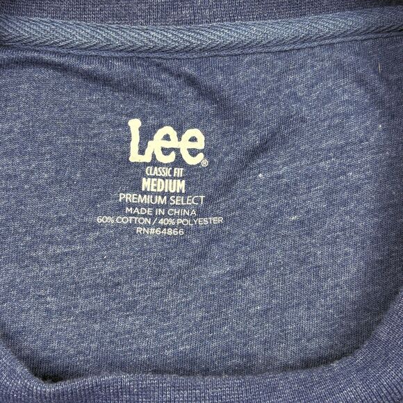 Lee Premium Select Pocket Crewneck Sweatshirt Heather Blue Fleece Logo M - Picture 3 of 9